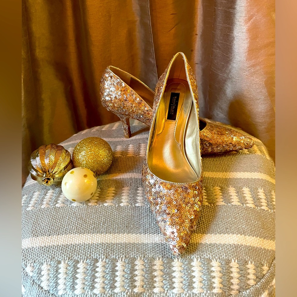 White House Black Market Gold Sequined Shoes